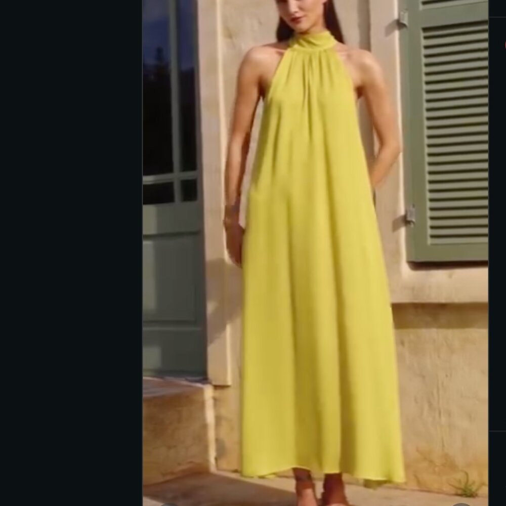 Wiggy Kit NWT The Aster Dress Chartreuse Hammered Silk Maxi High Neck Medium - Picture 2 of 15